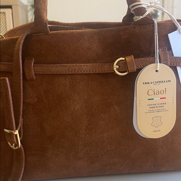 Viola Castellani - Made in Italy- Tan Suede Satchel - Picture 2 of 4